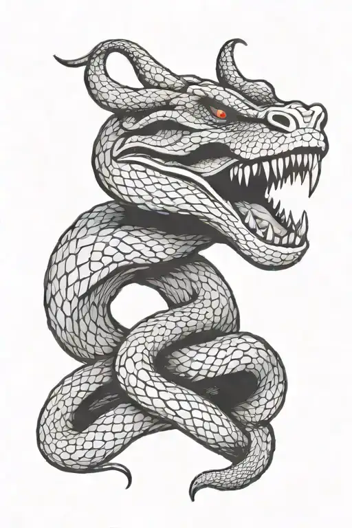 Black Snake With Open Mouth And Horns