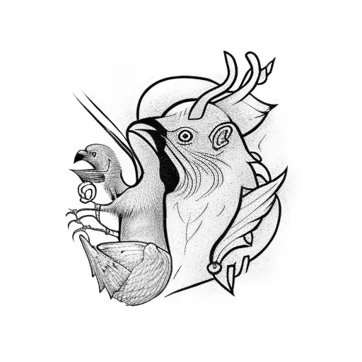 A Black Crow And A Rat With A Imp In Background