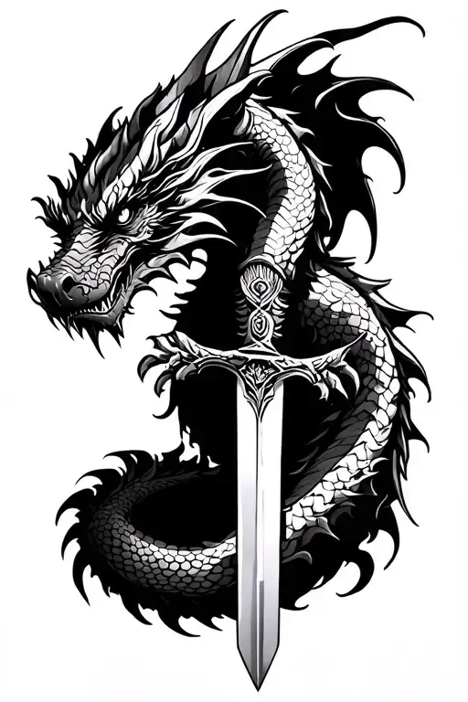 Dragon Going Down A Sword Wrapped