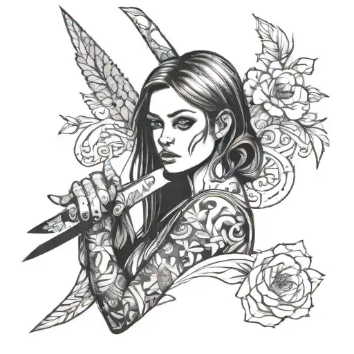 Beautiful Girl With A Knife