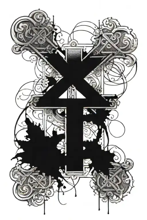 Cross With Roman Numerals 72 And 75 On Each Side Of The Cross