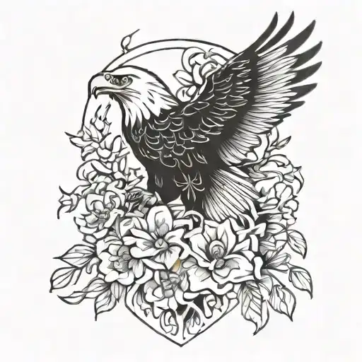 Eagle With Flowers Intertwined