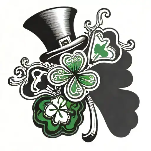 Irish Flag And Leprechaun And Four Leaf Clover