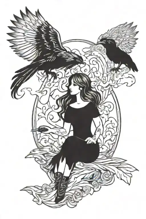 Witch And Raven With Wings