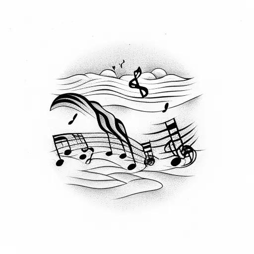 A Beach Sunset With Musical Notes Floating In The Air