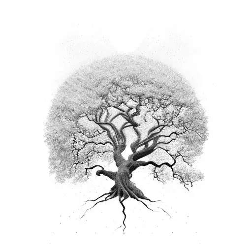 A Majestic Oak Tree With Intricate Root System