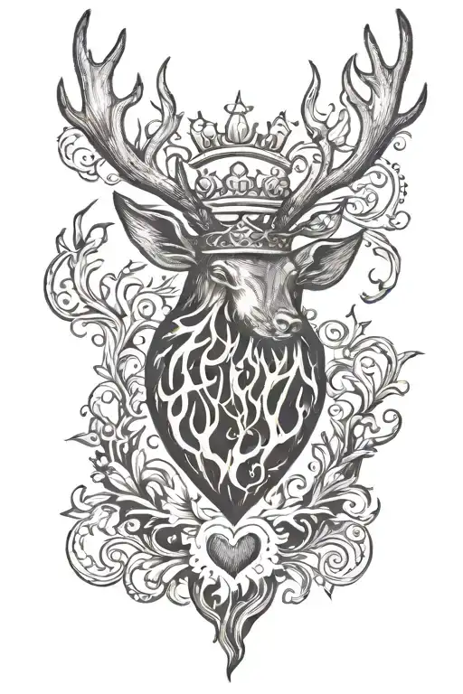 A Heart On Fire With Antlers And A Crown