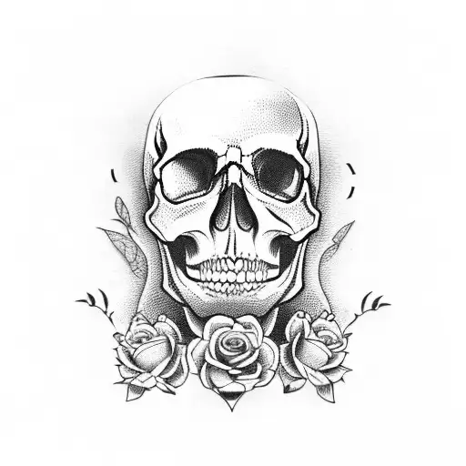 Skull And Woman And Dices And Clock And Flowers