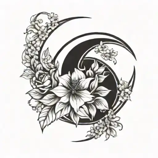 A Crescent Moon With Flowers