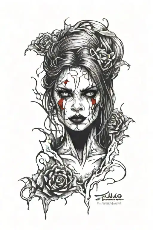 Gory Bloody Beautiful Vampire Woman Face