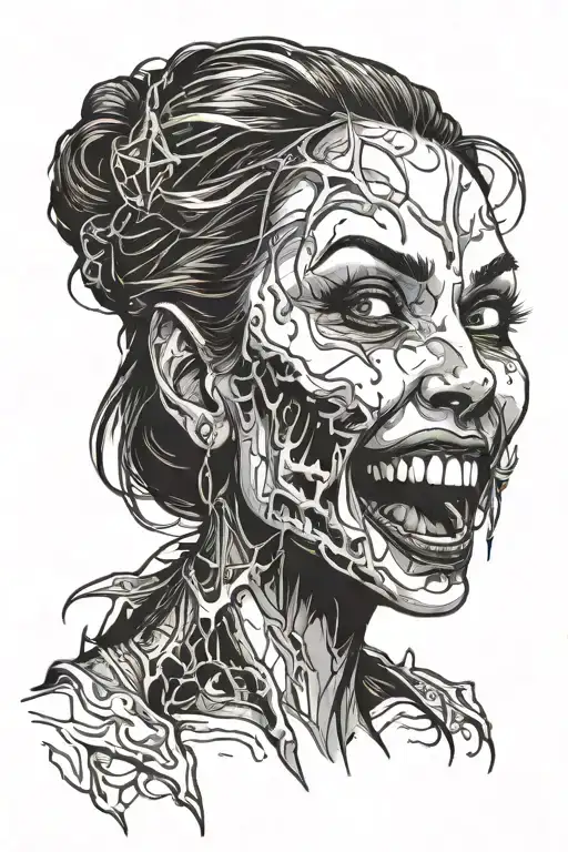 Gory Bloody Beautiful Vampire Woman Face Smiling Showing Fangs