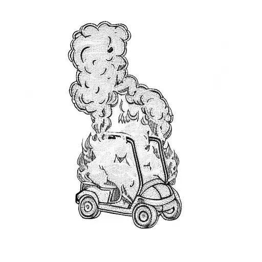 A Golf Cart With Smoke Coming Out Of It