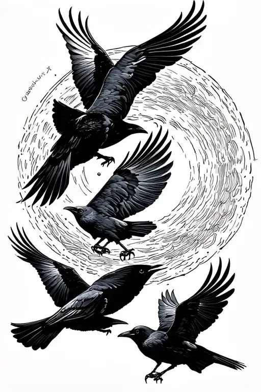 Fine Line Crows Flying Towards The Sun