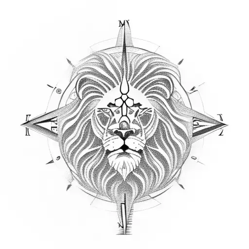 Lion Roaring With Compass And Clock