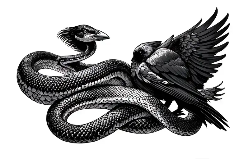 Snake Wrapped Around A Crow