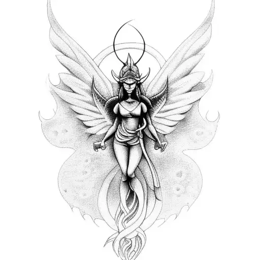 A Tattoo Of A Mystical Creature Combining Elements Of An Angel And A Demon