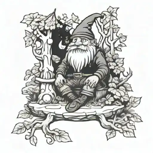 Mystical Forest Scene Featuring A Whimsical Gnome Riding A Frog