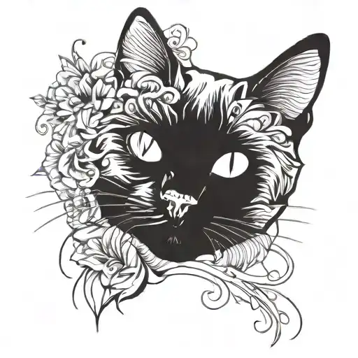 Face Of A Black Cat With Short Hair