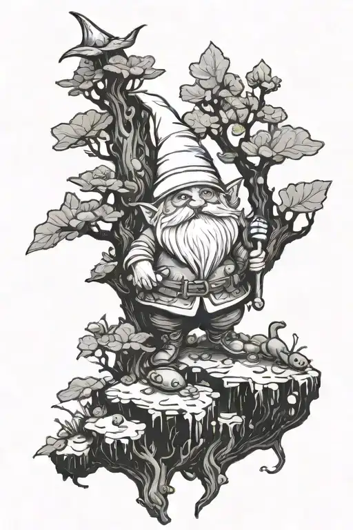 Mystical Forest Scene Featuring A Whimsical Gnome Riding A Frog