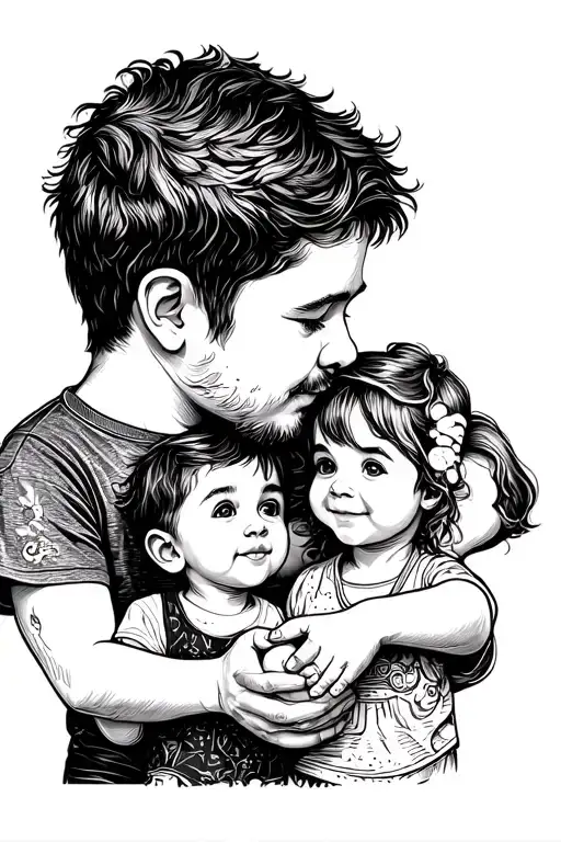 Dad Holding Hands Of Childrens