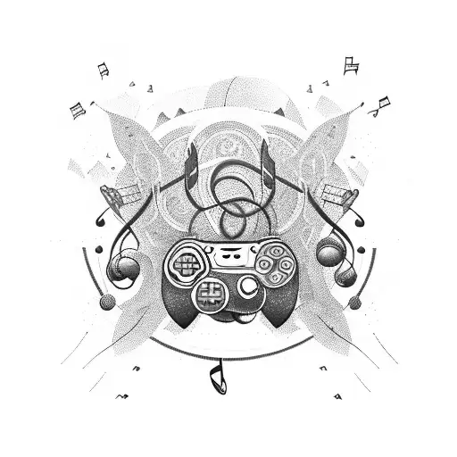 A Video Game Controller Entwined With Musical Notes And Surrounded By Nature Elements