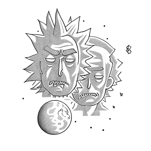 A Blackwork Tattoo Of Rick And Morty Exploring A Galaxy