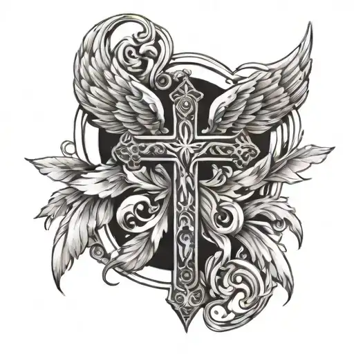 Angel Wings Cross Surrounded