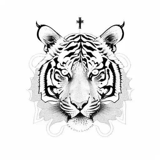 A Majestic Tiger Surrounded By Intricate Church Stained Glass Windows