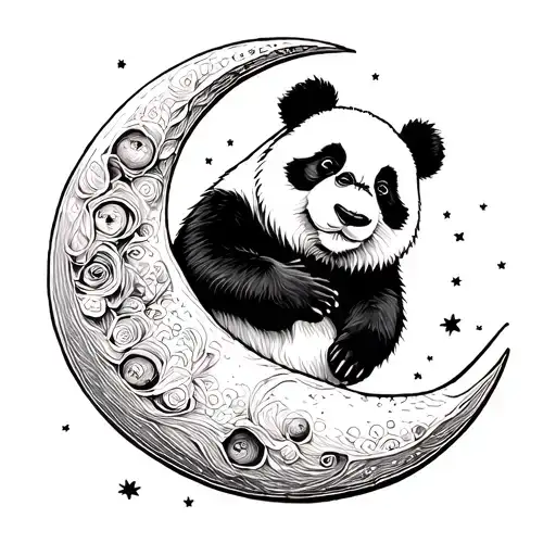 Panda On A Moon Crescent