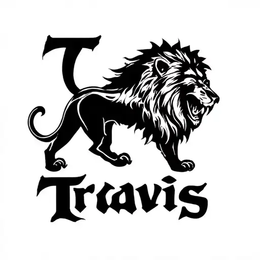 Travis Name With A Scary Lion Design