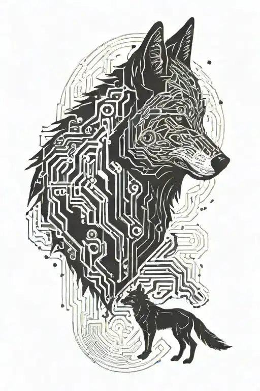 Design A Circuit Board Pattern Intertwined With Wolf Silhouettes