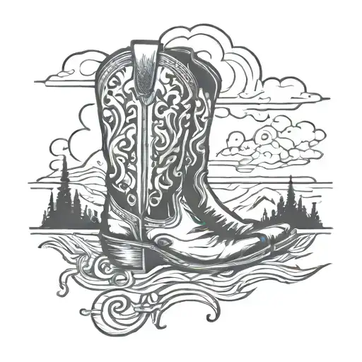 Small Smokey Mountain Cowboy Boot Tattoo Design