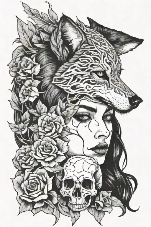 Antropomorph Girl With Wolf Skull