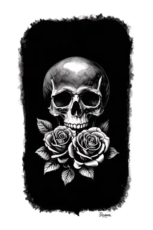Skull And Roses Intertwined