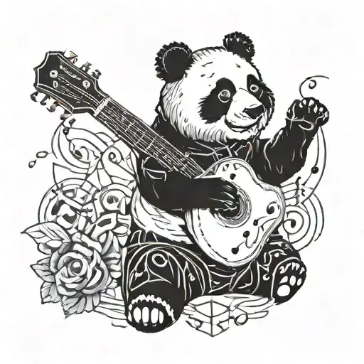 A Panda Playing A Guitar Surrounded By Music Notes