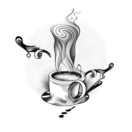A Steaming Cup Of Coffee Surrounded By Swirling Music Notes