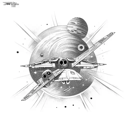 An Airplane Soaring Through A Galaxy Filled With Star Wars Characters