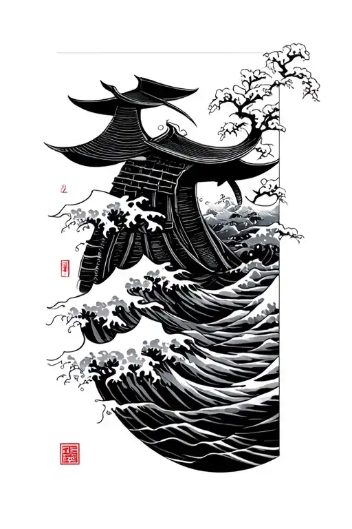 Japanese Waves With Samurai