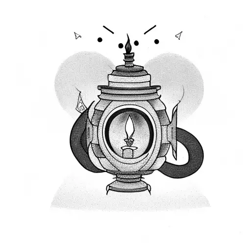 A Dark Themed Lantern With A Candle Inside And Black Lines Involving