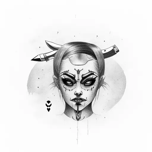 Scary Girl With A Knife In Her Head