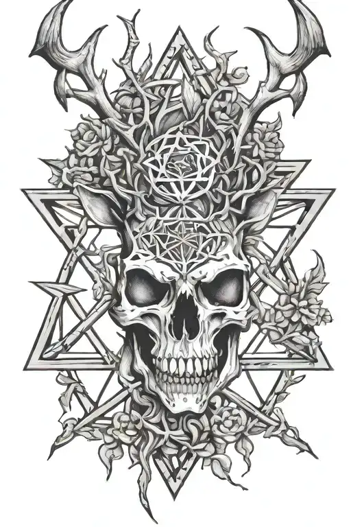 Skull Deer Pentagram Mixed