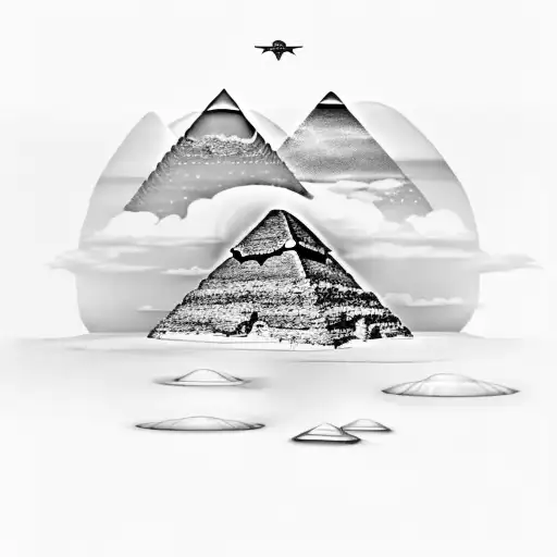An Egyptian Pyramid With A Ufo Hovering Above It