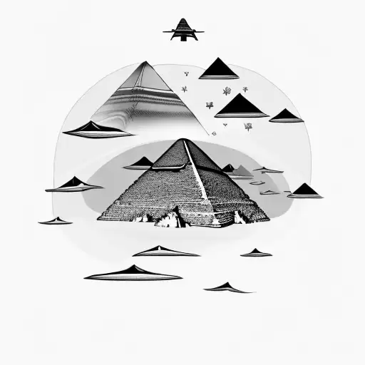 An Egyptian Pyramid With A Ufo Hovering Above It