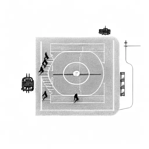 A Football Field With Army Tanks As Goal Posts And Soldiers Playing