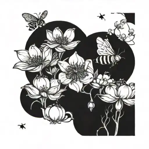 A Whimsical Design Of Children Playing With Flower Bees In A Dark Enchanted Garden