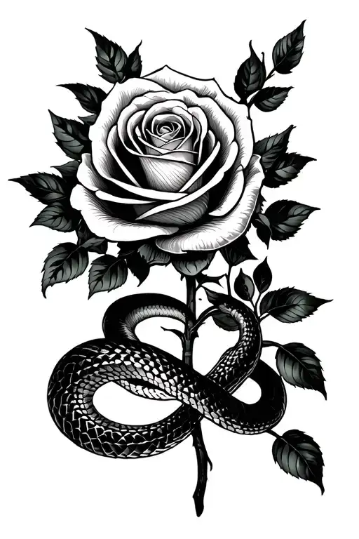 Roses With Stem With Snake That Is Ready For Attack Around It