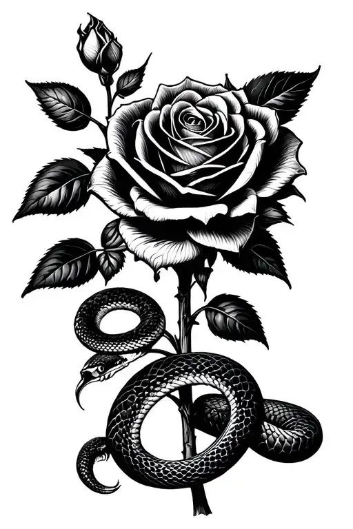 Roses With Stem With Snake That Is Ready For Attack Around It