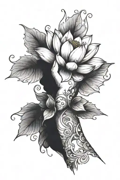 Vine Wrapping Around A Hand As It Holds A Blooming Lotus Flower