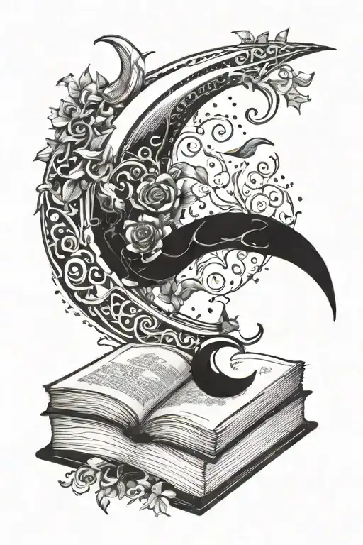 Crescent Moon And Book Open