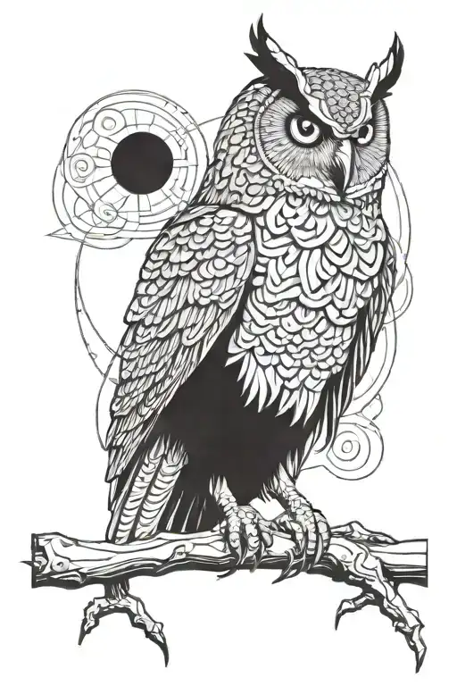 Dark Evil Owl Sitting On A Big Black Line